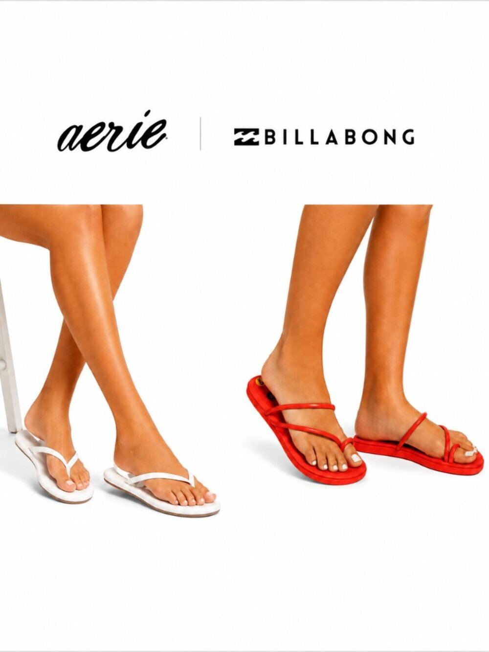 Aerie White Flip Flops & Billabong Red Strappy Sandals Bundle Womens Size 9